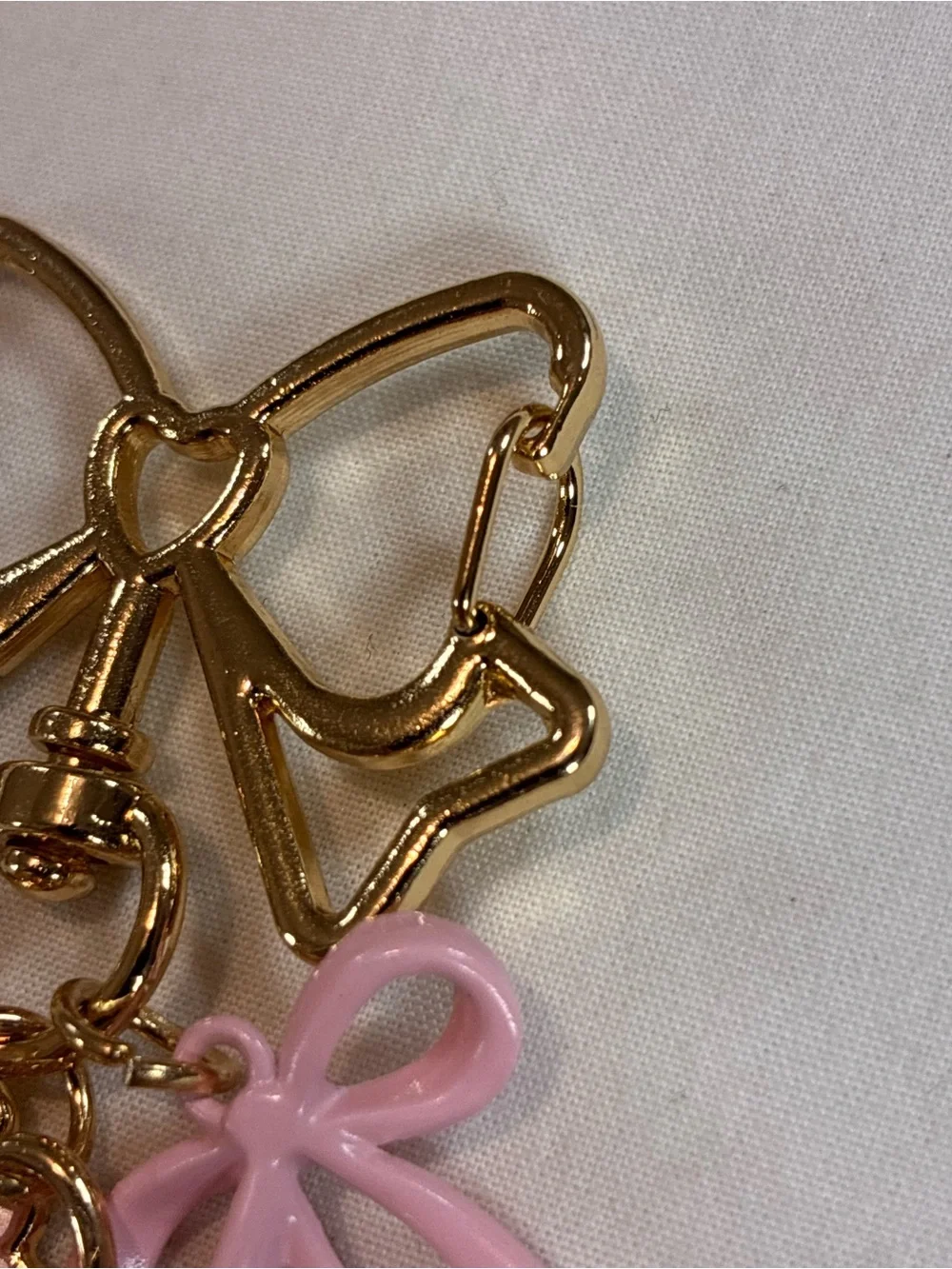 Gold & Pink Cherry Charm Keychain